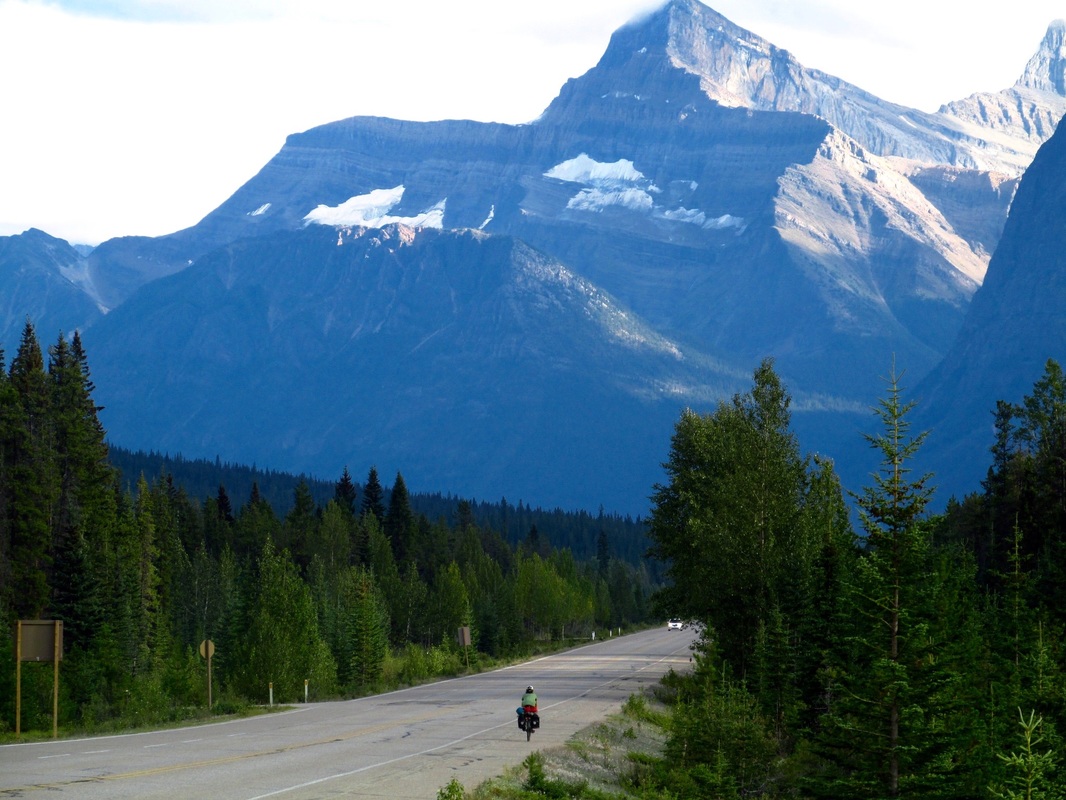 Tamara riding the Icefields Parkway