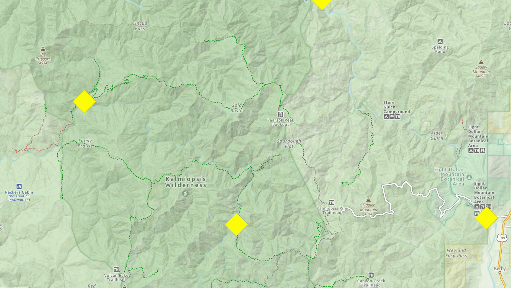 partner specified screen shot of a map with yellow diamond markers