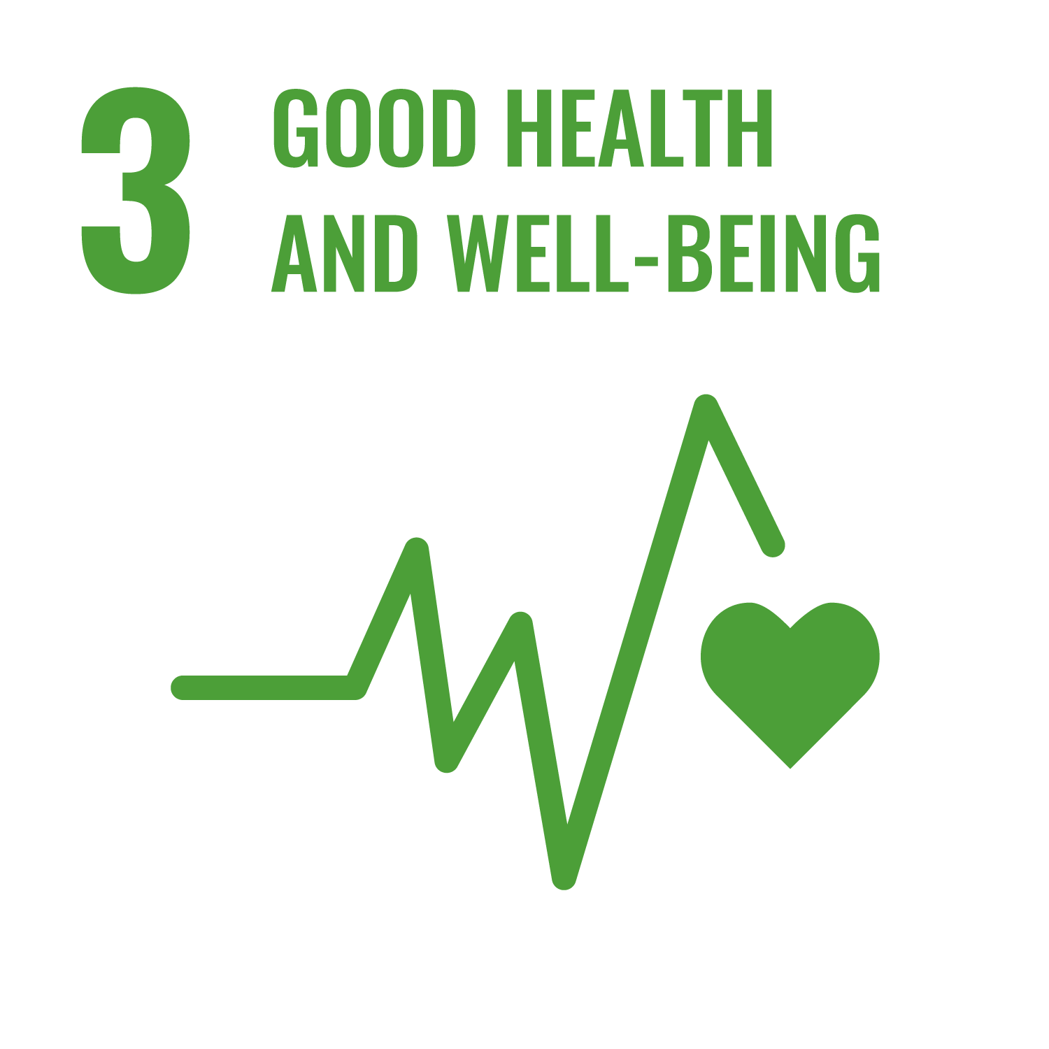 a green heart beat icon represents Goal 3: Good Health and Well-being