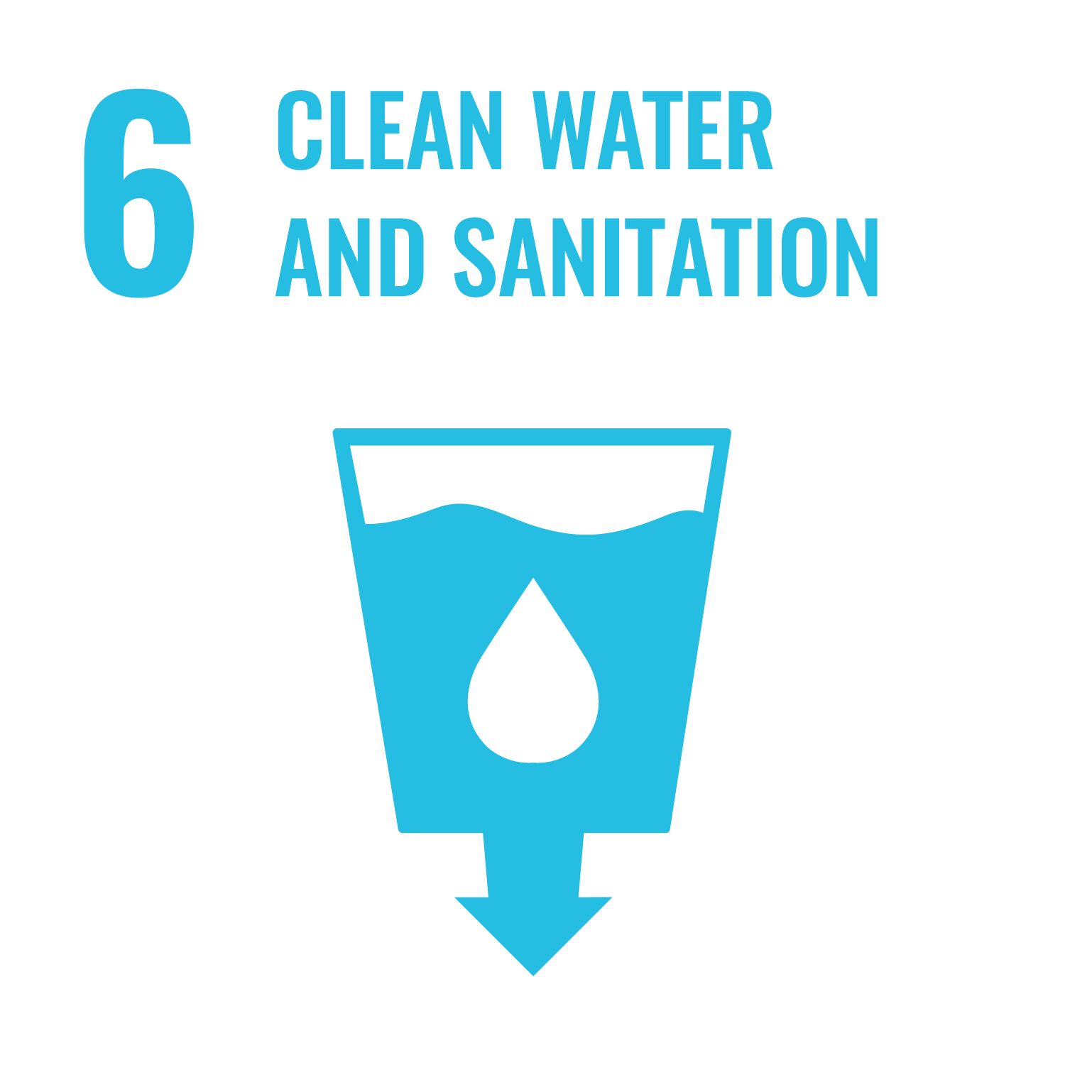 a light blue vessel with water droplet represents Goal 6: Clean Water and Sanitation