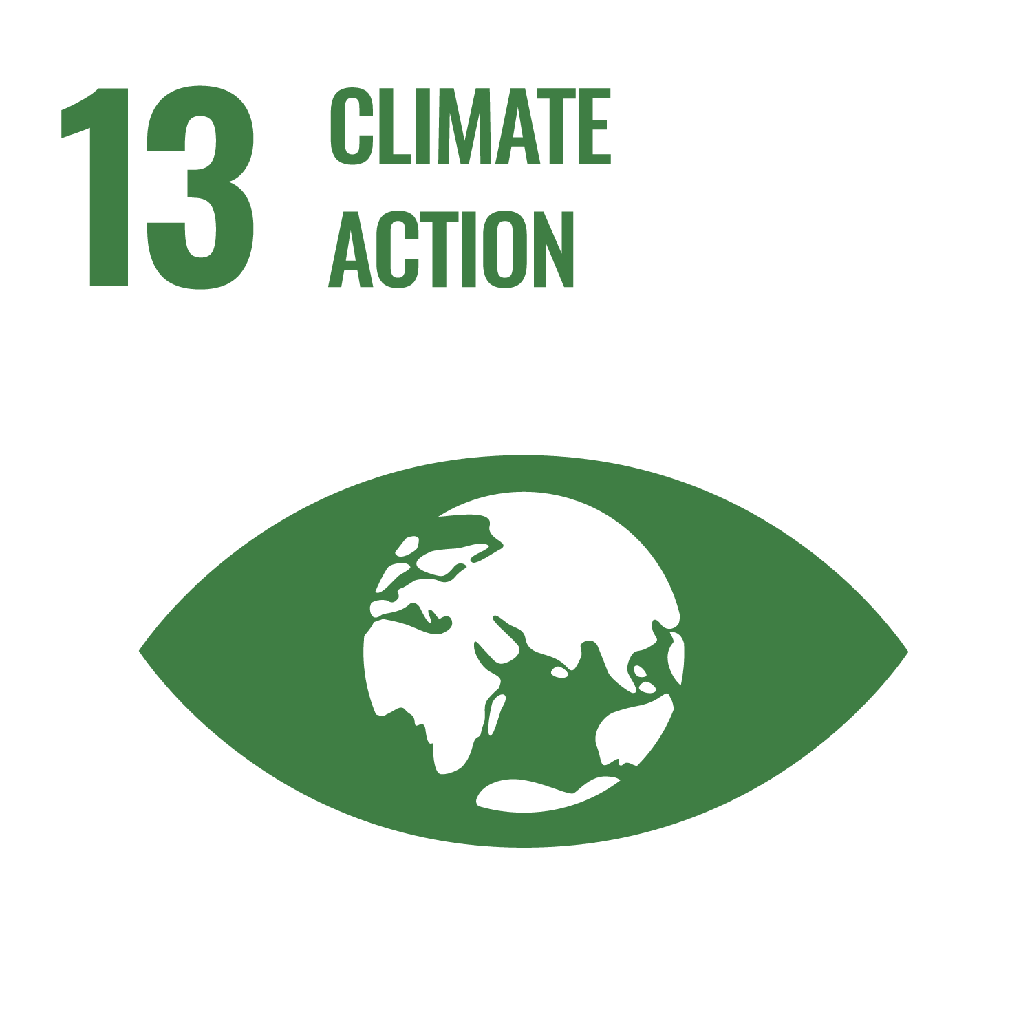 a green eye with a globe represents Goal 13: Climate Action