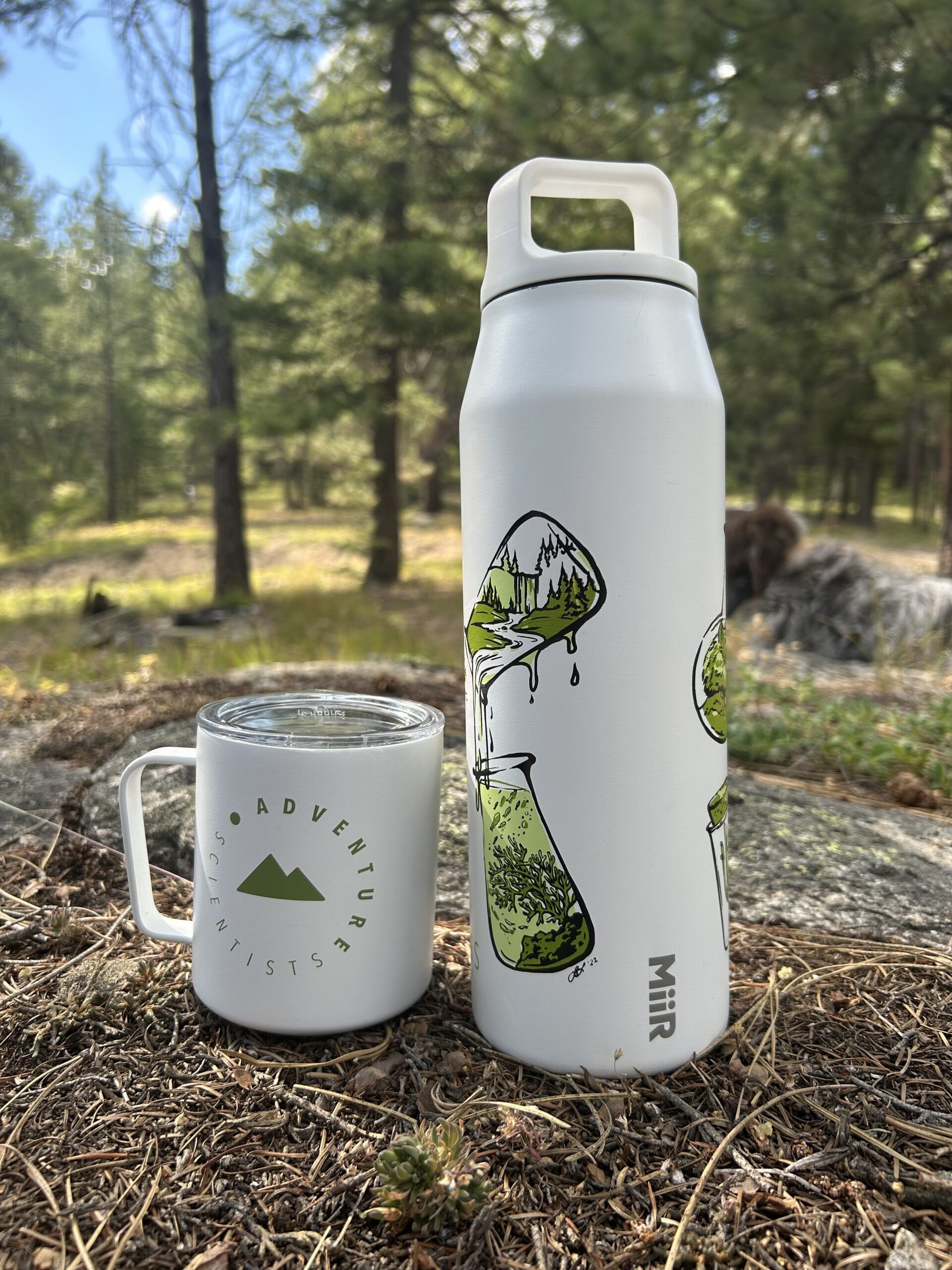 MiiR water bottle carried by an Adventure Scientists volunteer during remote forest biodiversity fieldwork.